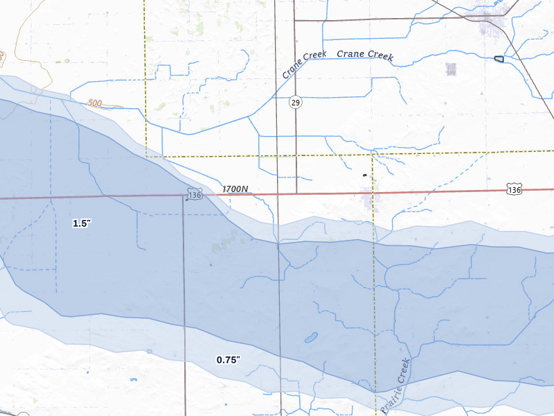 NEXRAD radar-signature map of the hail storm over San Jose, IL on May 4, 2026