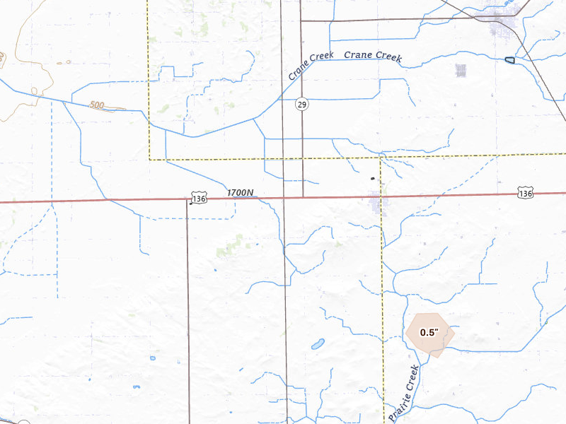 Radar-estimated hail-size map of the storm over San Jose, IL on Jul 10, 2026