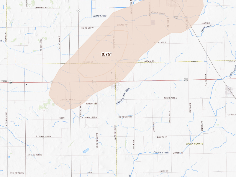 Radar-estimated hail-size map of the storm over San Jose, IL