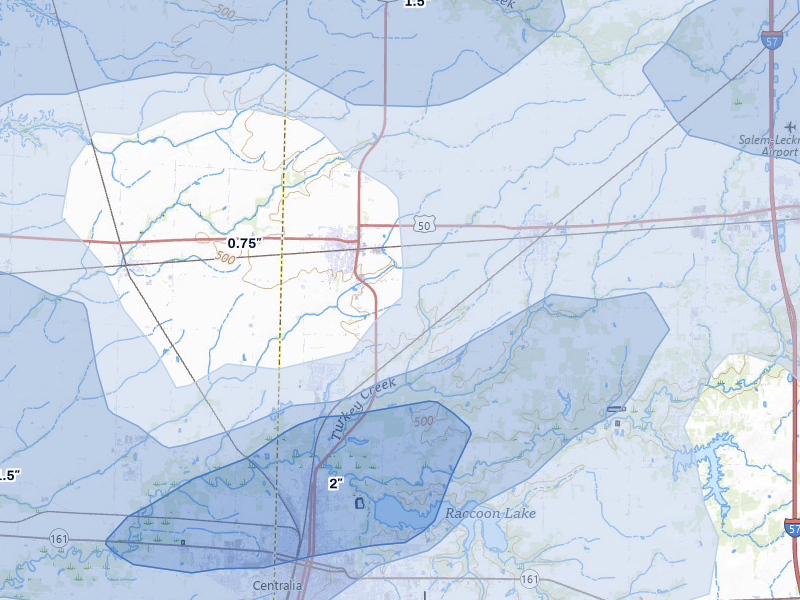 NEXRAD radar-signature map of the hail storm over Sandoval, IL on Apr 27, 2026