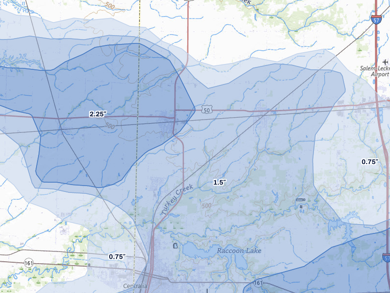 NEXRAD radar-signature map of the hail storm over Sandoval, IL on May 16, 2026