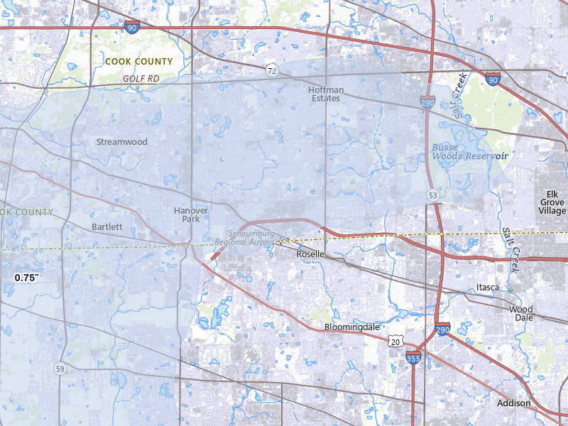 NEXRAD radar-signature map of the hail storm over Schaumburg, IL on May 4, 2026