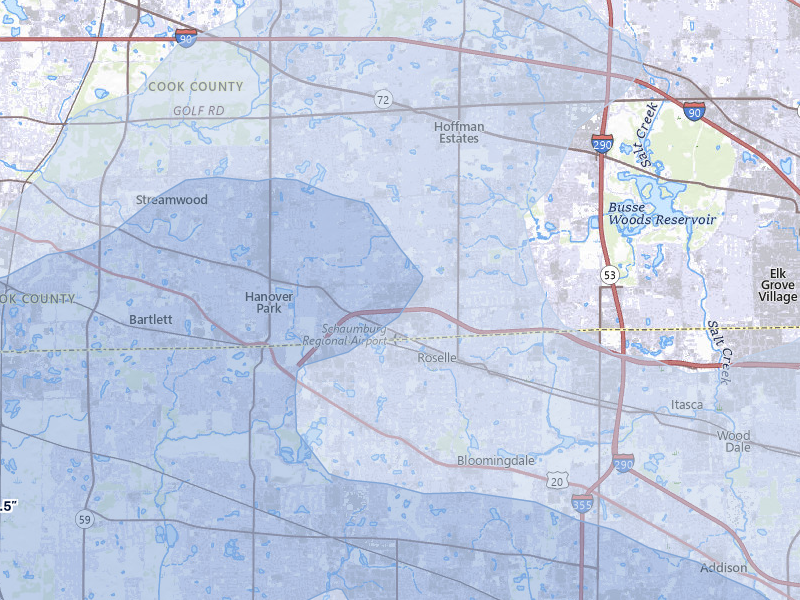 NEXRAD radar-signature map of the hail over Schaumburg, IL