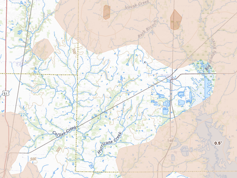 Radar-estimated hail-size map of the storm over Scheller, IL on Apr 27, 2026