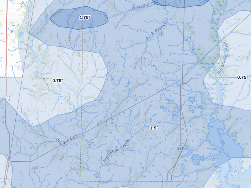 NEXRAD radar-signature map of the hail storm over Scheller, IL on Apr 27, 2026