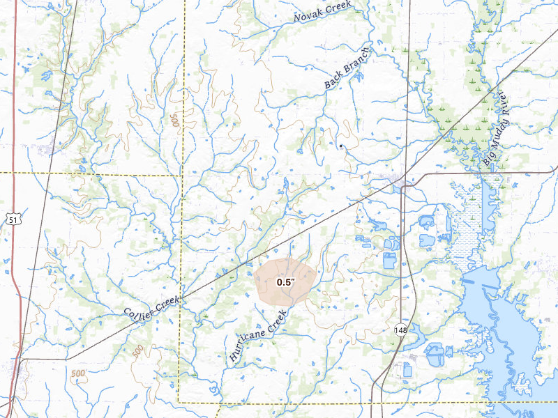 Radar-estimated hail-size map of the storm over Scheller, IL on May 31, 2026
