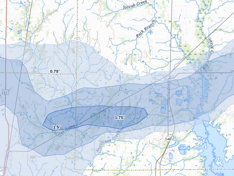 NEXRAD radar-signature map of the hail storm over Scheller, IL on Jul 4, 2026