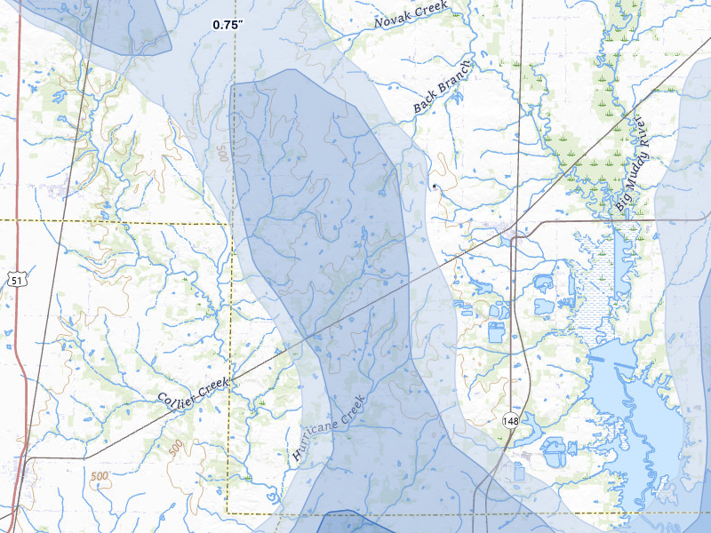 NEXRAD radar-signature map of the hail storm over Scheller, IL on Jul 8, 2026