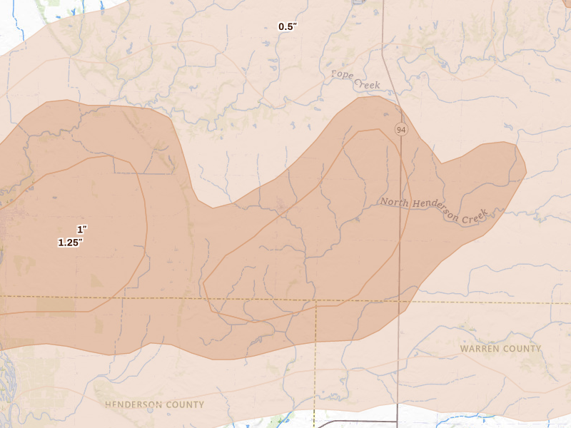 Radar-estimated hail-size map of the storm over Seaton, IL on Mar 10, 2026