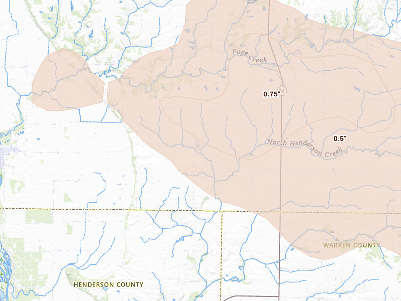 Radar-estimated hail-size map of the storm over Seaton, IL on May 4, 2026