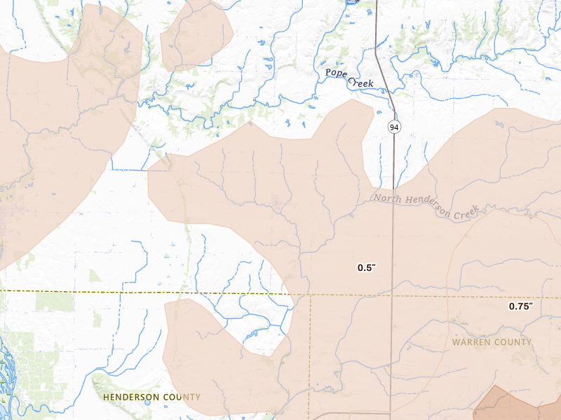 Radar-estimated hail-size map of the storm over Seaton, IL on Jun 11, 2026