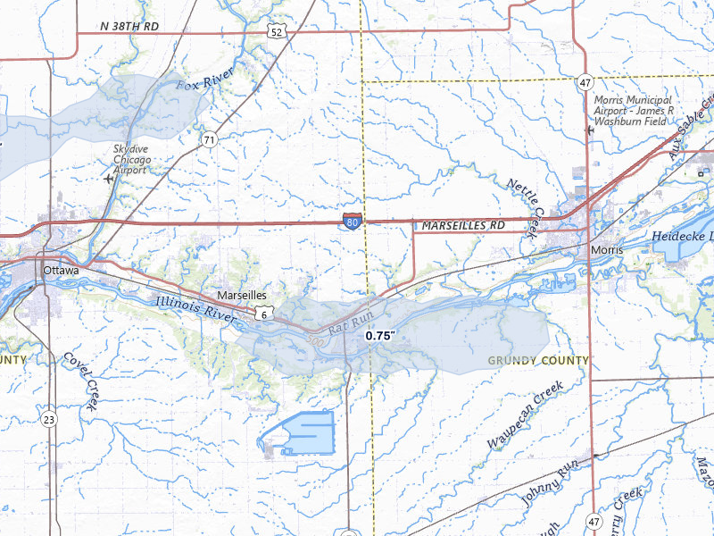 NEXRAD radar-signature map of the hail storm over Seneca, IL on Mar 26, 2026