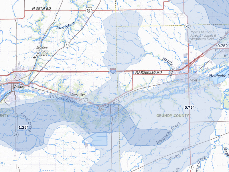 NEXRAD radar-signature map of the hail storm over Seneca, IL on Mar 31, 2026