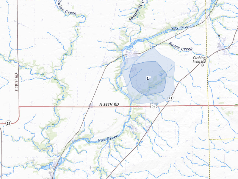 NEXRAD radar-signature map of the hail storm over Serena, IL on May 18, 2026