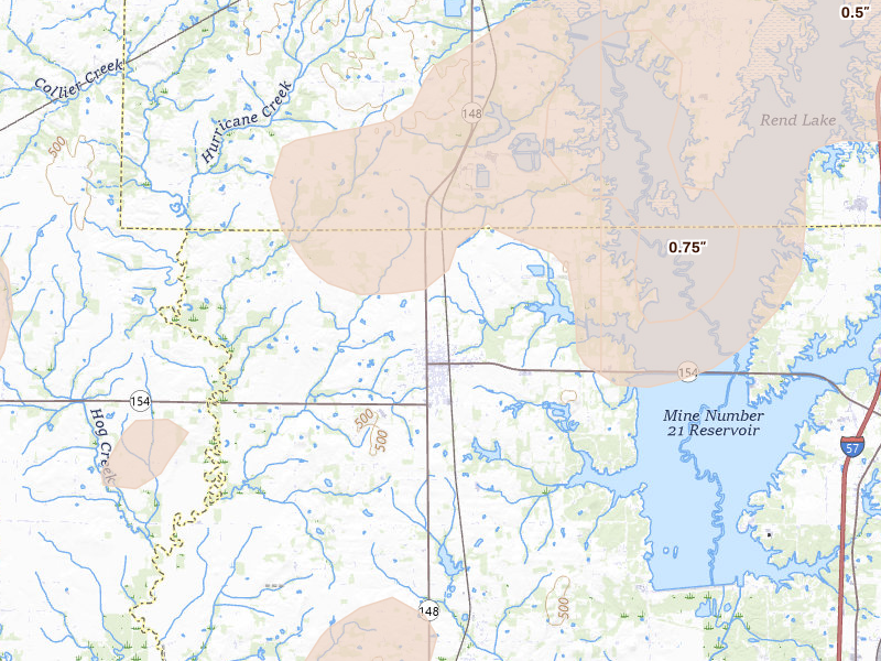 Radar-estimated hail-size map of the storm over Sesser, IL on Apr 27, 2026
