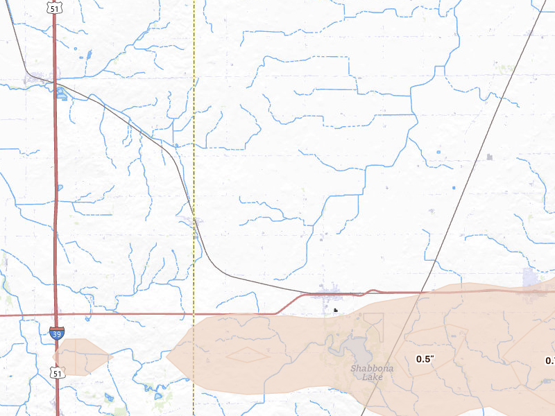 Radar-estimated hail-size map of the storm over Shabbona, IL on Mar 30, 2026