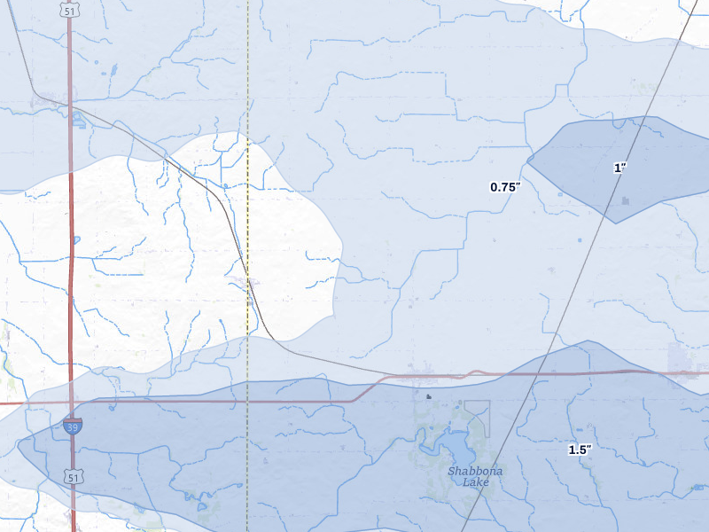 NEXRAD radar-signature map of the hail over Shabbona, IL