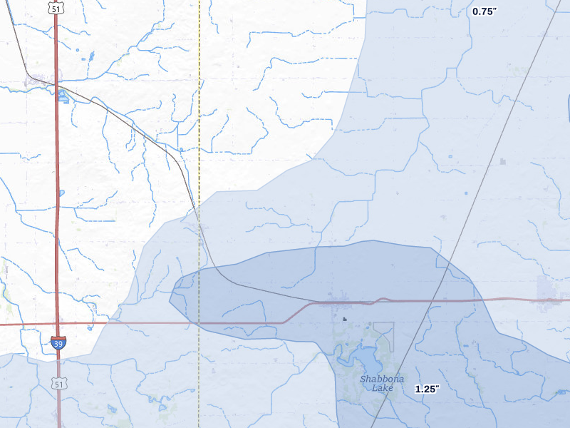 NEXRAD radar-signature map of the hail over Shabbona, IL