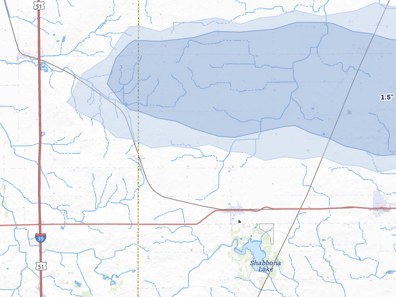 NEXRAD radar-signature map of the hail over Shabbona, IL