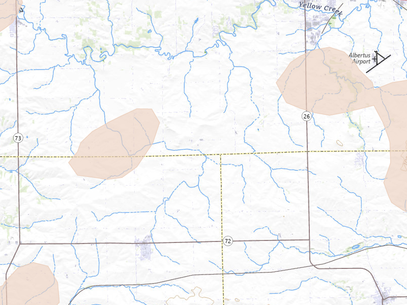 Radar-estimated hail-size map of the storm over Shannon, IL on Jul 3, 2026