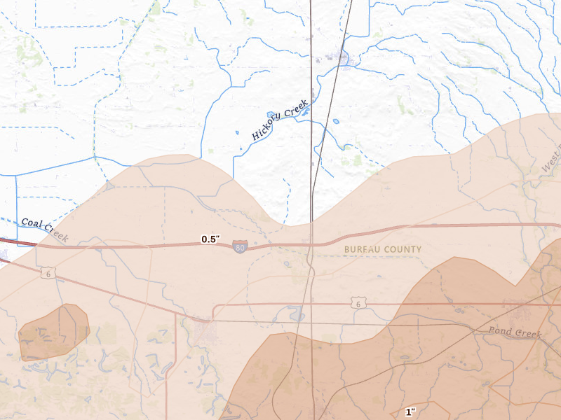 Radar-estimated hail-size map of the storm over Sheffield, IL on Mar 10, 2026