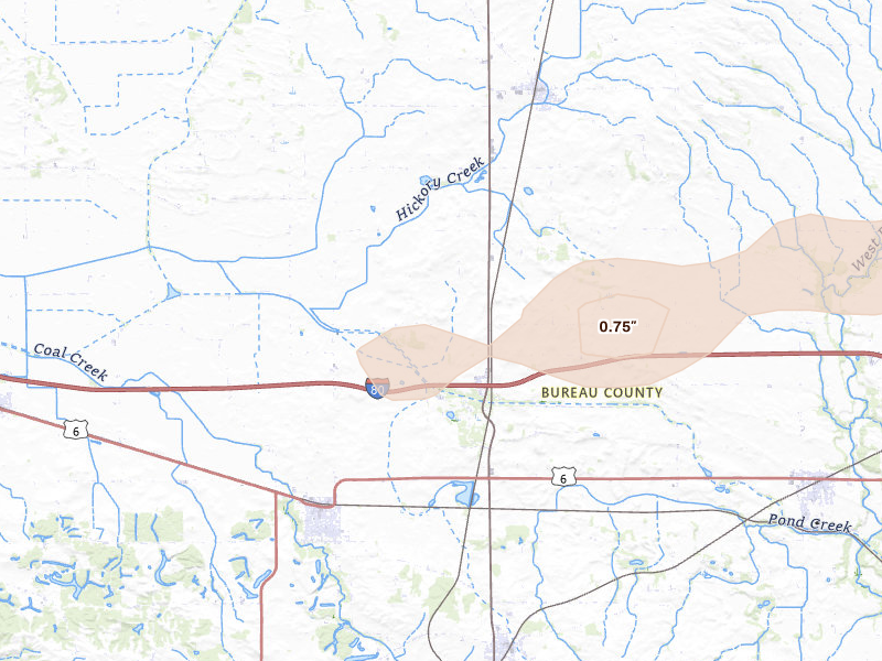 Radar-estimated hail-size map of the storm over Sheffield, IL on Mar 30, 2026