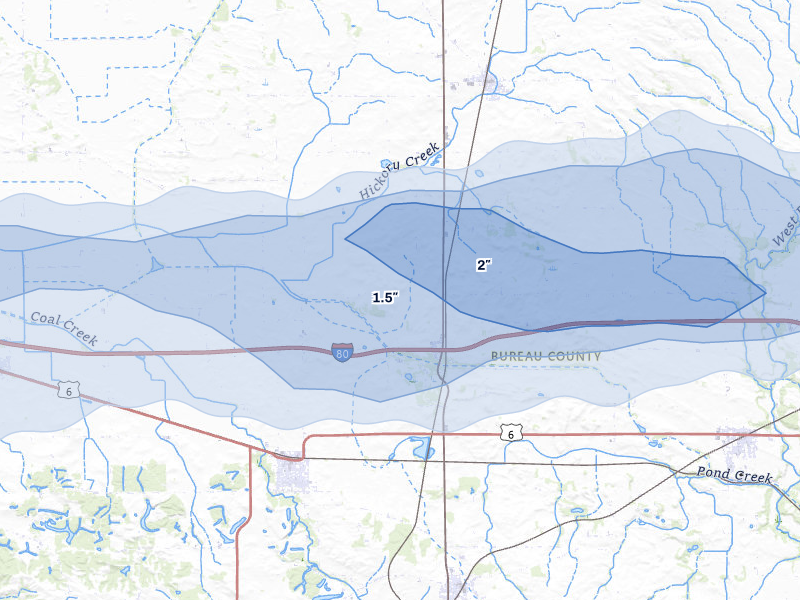 NEXRAD radar-signature map of the hail storm over Sheffield, IL on Mar 30, 2026