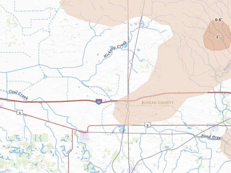 Radar-estimated hail-size map of the storm over Sheffield, IL on Jul 3, 2026