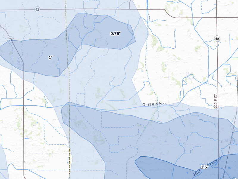 NEXRAD radar-signature map of the hail storm over Sheffield, IL on Aug 11, 2026