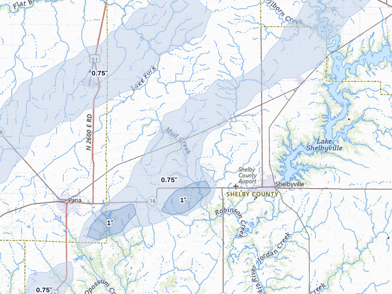 NEXRAD radar-signature map of the hail over Shelbyville, IL