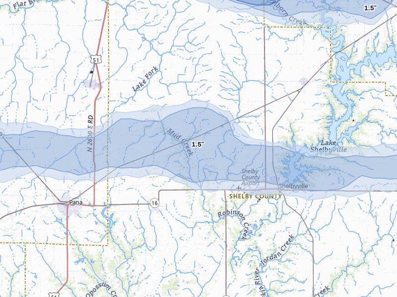 NEXRAD radar-signature map of the hail over Shelbyville, IL