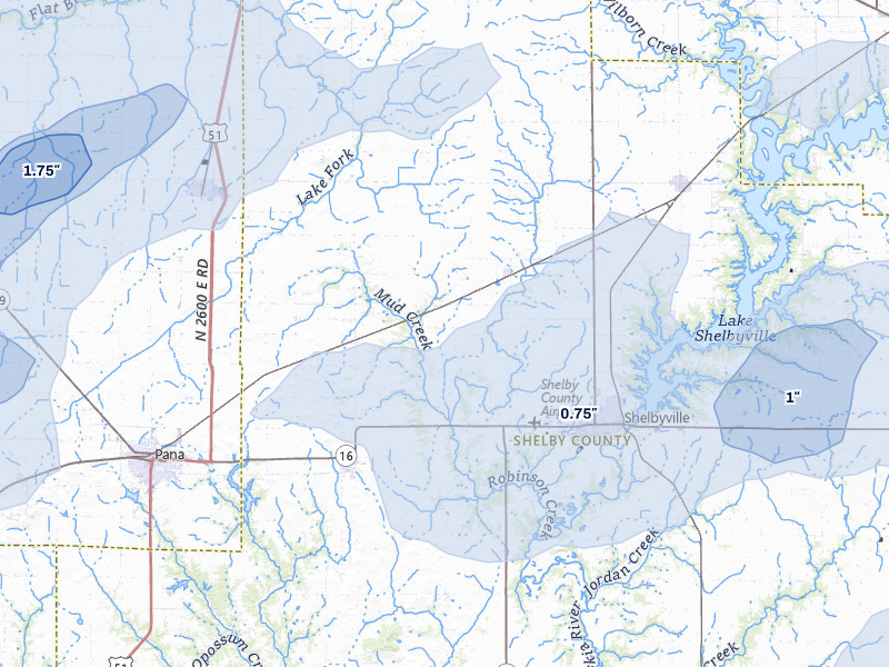 NEXRAD radar-signature map of the hail over Shelbyville, IL