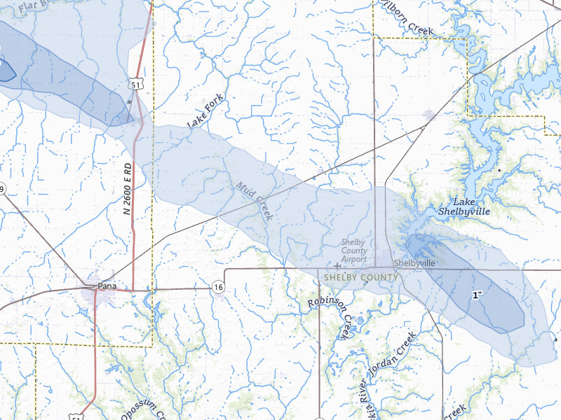 NEXRAD radar-signature map of the hail storm over Shelbyville, IL on May 3, 2026