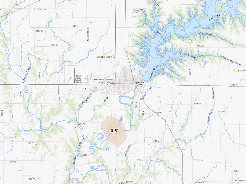 Radar-estimated hail-size map of the storm over Shelbyville, IL
