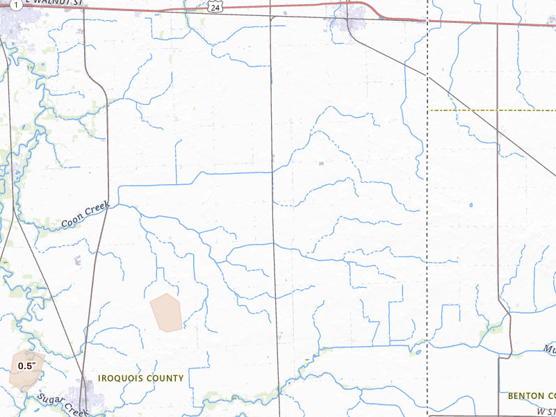 Radar-estimated hail-size map of the storm over Sheldon, IL on Mar 26, 2026