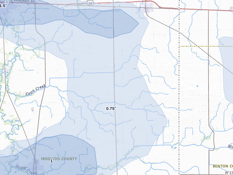 NEXRAD radar-signature map of the hail storm over Sheldon, IL on Mar 26, 2026