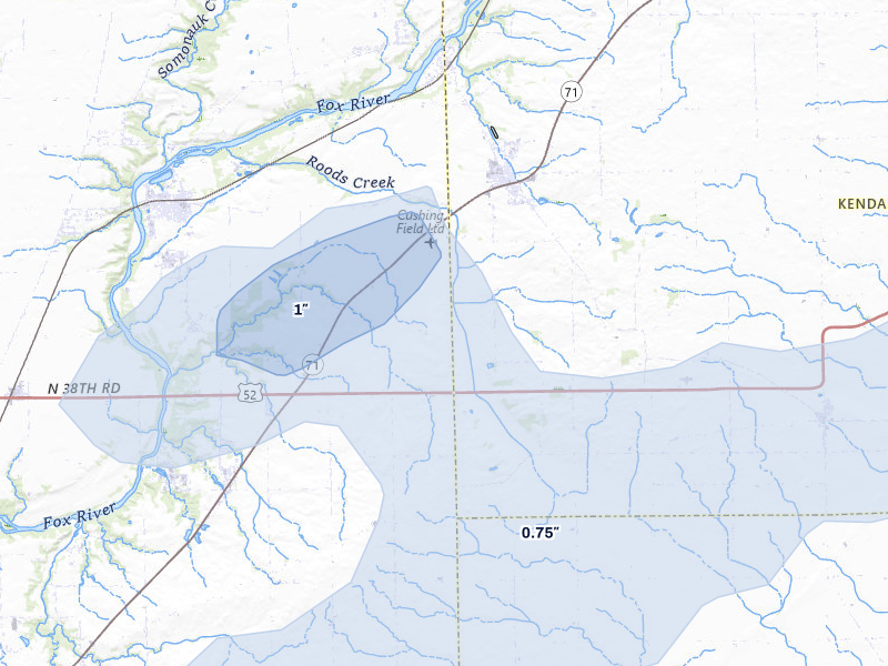 NEXRAD radar-signature map of the hail storm over Sheridan, IL on Apr 2, 2026
