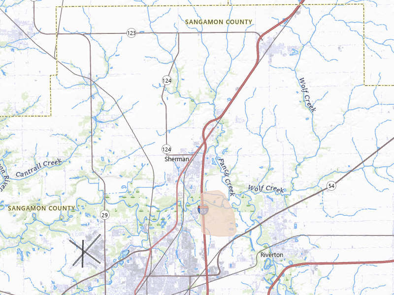 Radar-estimated hail-size map of the storm over Sherman, IL on Aug 21, 2026