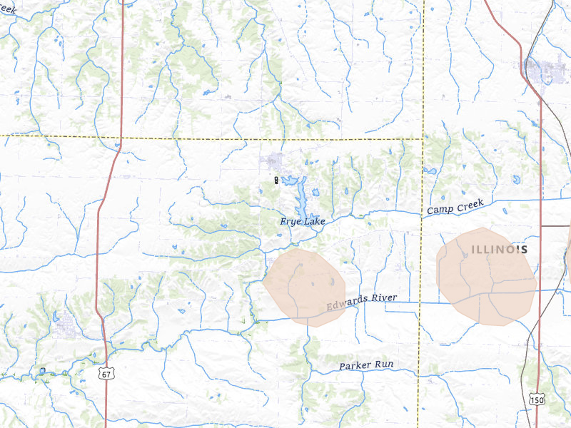 Radar-estimated hail-size map of the storm over Sherrard, IL on May 4, 2026