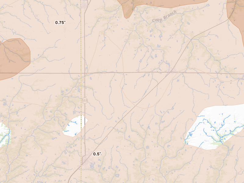 Radar-estimated hail-size map of the storm over Shipman, IL on Apr 27, 2026