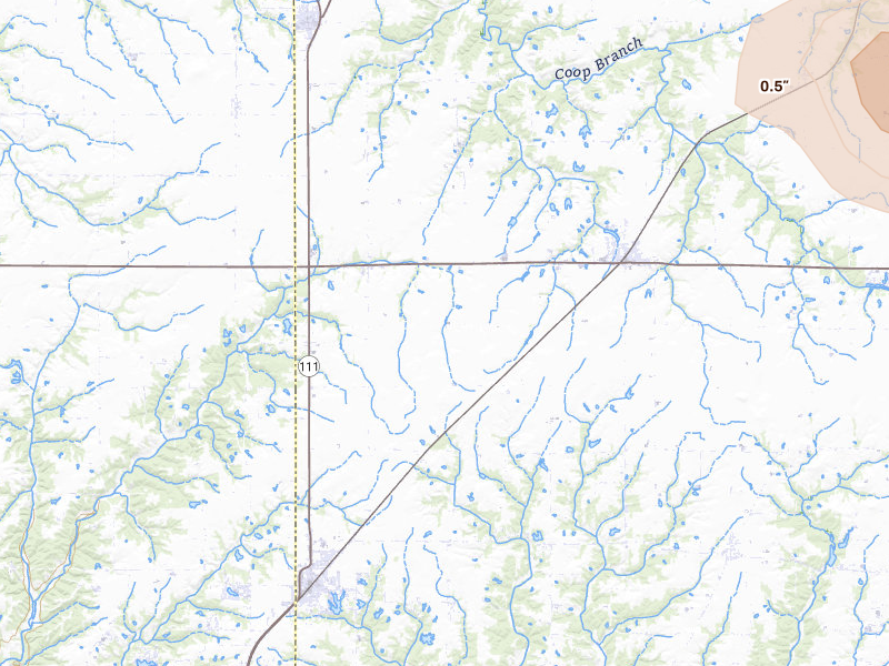 Radar-estimated hail-size map of the storm over Shipman, IL on Jul 10, 2026