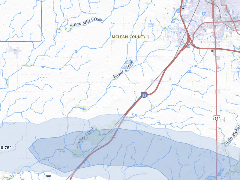 NEXRAD radar-signature map of the hail storm over Shirley, IL on Aug 11, 2026