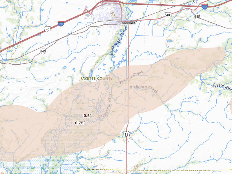 Radar-estimated hail-size map of the storm over Shobonier, IL