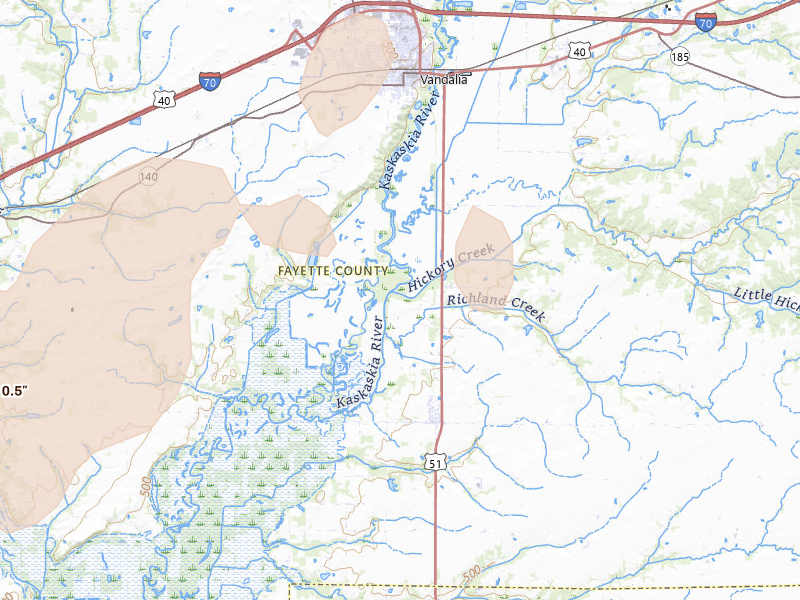 Radar-estimated hail-size map of the storm over Shobonier, IL on Apr 27, 2026