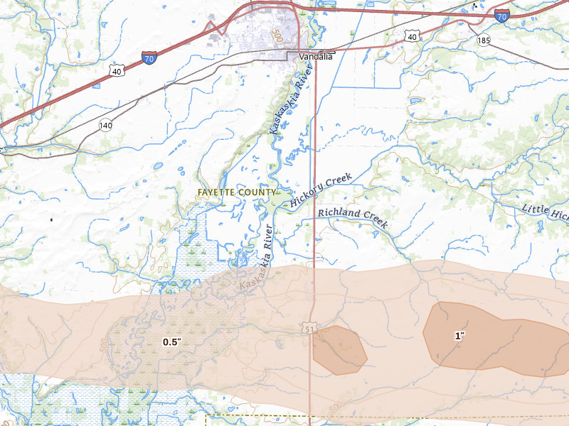 Radar-estimated hail-size map of the storm over Shobonier, IL on May 4, 2026