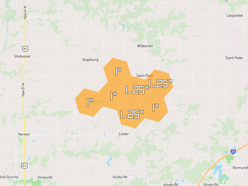 Hail map of Shobonier, IL on Jul 3, 2026, hail up to 1.25"