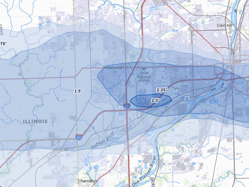 NEXRAD radar-signature map of the hail storm over Shorewood, IL on Mar 31, 2026