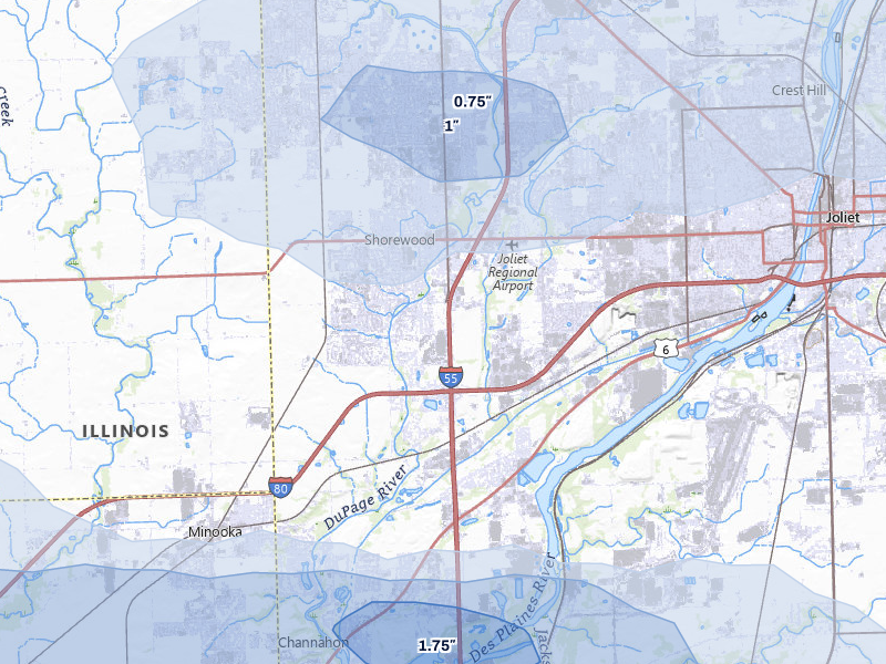 NEXRAD radar-signature map of the hail storm over Shorewood, IL on May 4, 2026