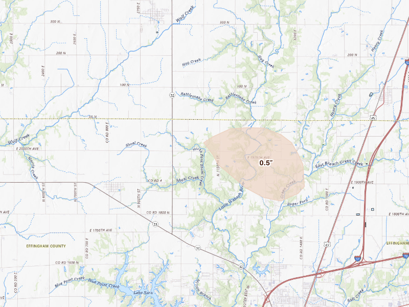 Radar-estimated hail-size map of the storm over Shumway, IL