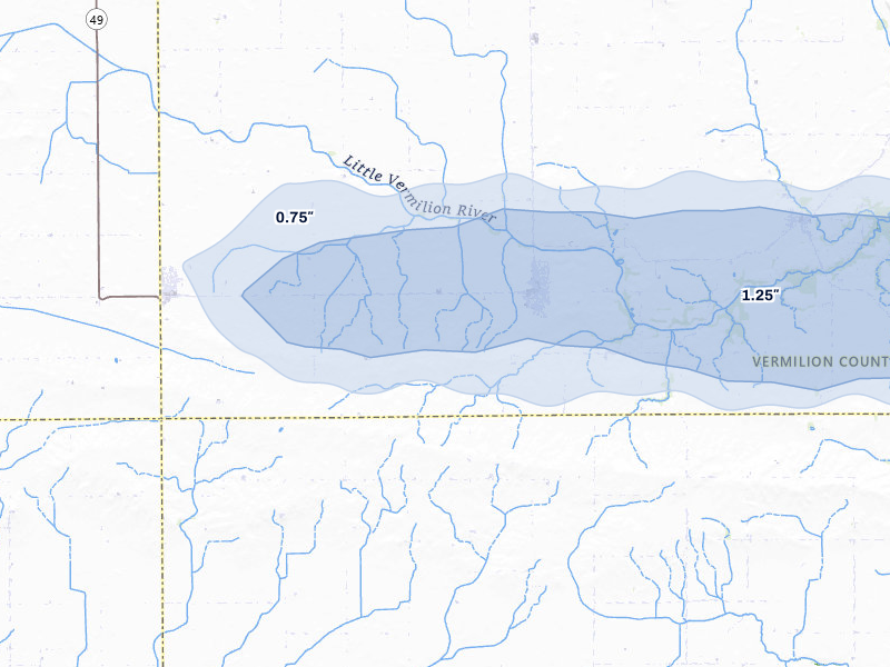 NEXRAD radar-signature map of the hail storm over Sidell, IL on Mar 22, 2026